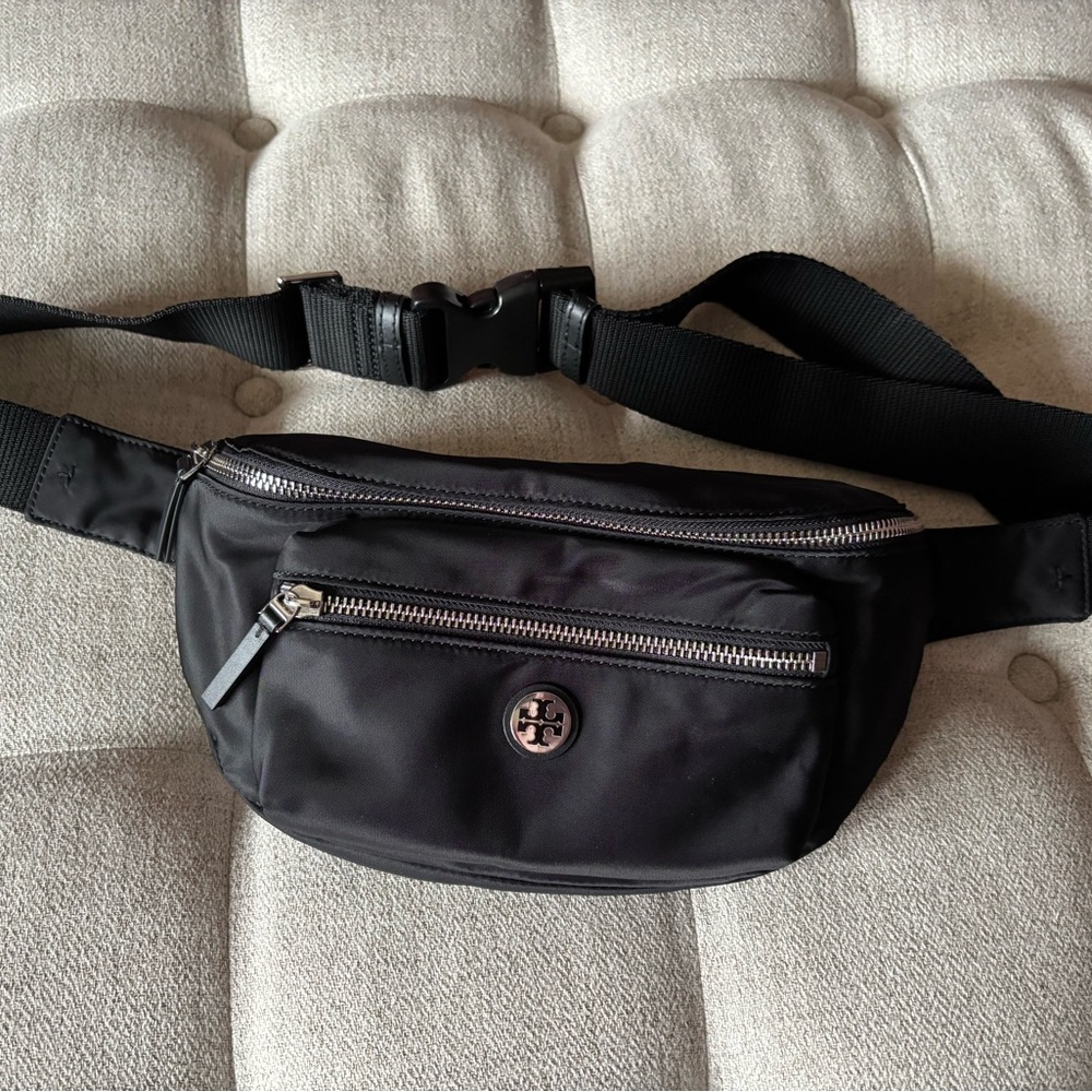 Tory Burch Black Belt Bag with Silver Accents